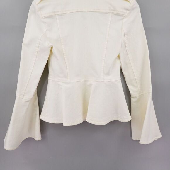 Scripted Peplum Jacket Womens XS Cream Flared Sleeve Canvas Fitted Mod 70s Retro - Picture 10 of 16
